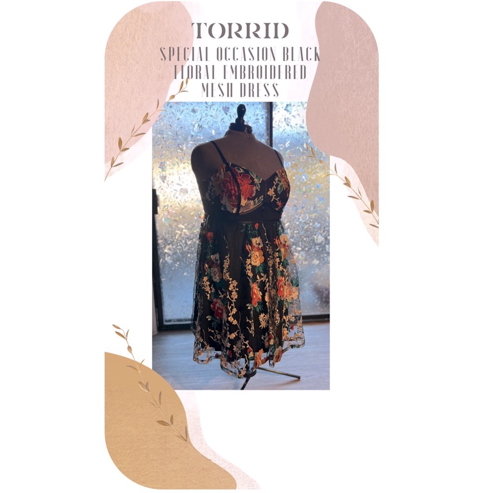 NWT  TORRID SPECIAL OCCASION BLACK FLORAL EMBROIDERED MESH DRESS